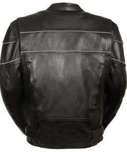 Milwaukee Leather SH1785 Men's Black Leather Jacket With Side Stretch And Reflective Piping