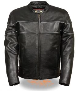 Milwaukee Leather SH1785 Men's Black Leather Jacket With Side Stretch And Reflective Piping