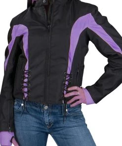 Motorcycle Jackets NexGen Ladies SH1906 Black And Purple Textile Racer Jacket With Hoodie