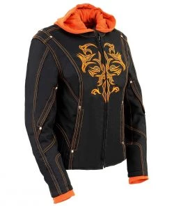 NexGen SH1939 Ladies 'Reflective Tribal' Orange And Black 3/4 Textile Vented Jacket Motorcycle Jackets