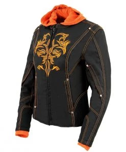 NexGen SH1939 Ladies'Reflective Tribal' Orange And Black 3/4 Textile Vented Jacket Motorcycle Jackets