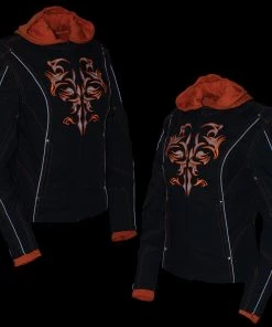 NexGen SH1939 Ladies'Reflective Tribal' Orange And Black 3/4 Textile Vented Jacket Motorcycle Jackets