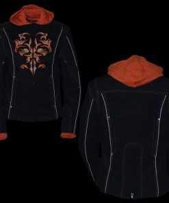 NexGen SH1939 Ladies'Reflective Tribal' Orange And Black 3/4 Textile Vented Jacket Motorcycle Jackets