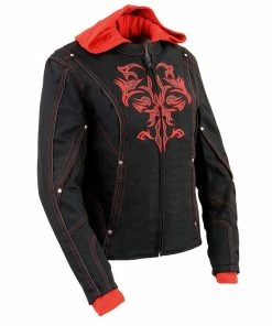 Motorcycle Jackets NexGen SH1939 Ladies 'Reflective Tribal' Red And Black 3/4 Textile Vented Jacket
