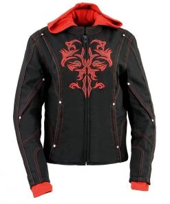 Motorcycle Jackets NexGen SH1939 Ladies'Reflective Tribal' Red And Black 3/4 Textile Vented Jacket
