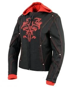 Motorcycle Jackets NexGen SH1939 Ladies'Reflective Tribal' Red And Black 3/4 Textile Vented Jacket
