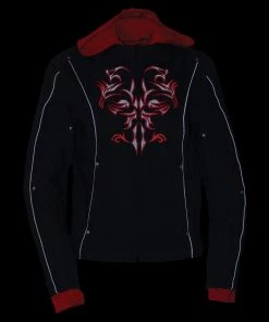Motorcycle Jackets NexGen SH1939 Ladies'Reflective Tribal' Red And Black 3/4 Textile Vented Jacket