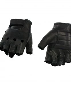 Milwaukee Leather SH195 Men's 'Open Knuckles' Black Leather Fingerless Gloves With Gel Palm