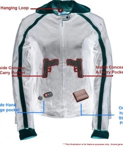 Leather Motorcycle Jackets Milwaukee Leather SH1951 Ladies Black And Pink Striped Leather Jacket With Zip-Out Hoodie