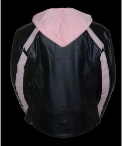Leather Motorcycle Jackets Milwaukee Leather SH1951 Ladies Black And Pink Striped Leather Jacket With Zip-Out Hoodie
