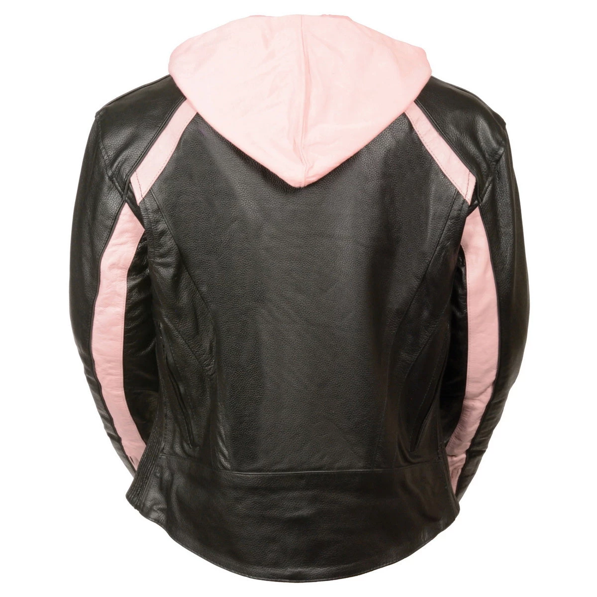 Leather Motorcycle Jackets Milwaukee Leather SH1951 Ladies Black And Pink Striped Leather Jacket With Zip-Out Hoodie