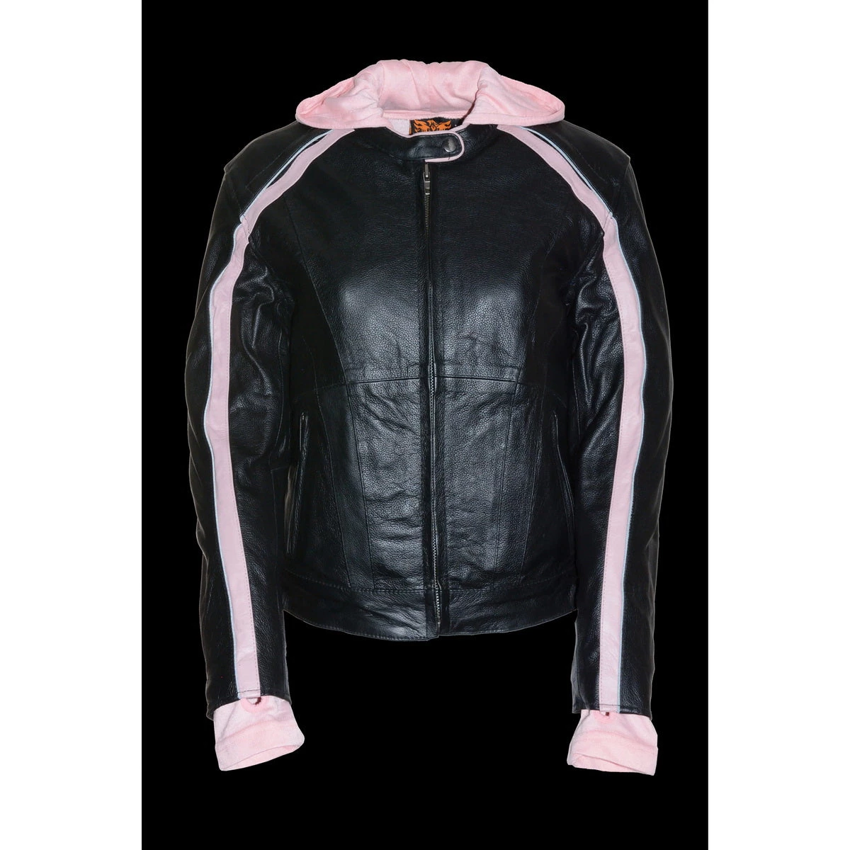 Leather Motorcycle Jackets Milwaukee Leather SH1951 Ladies Black And Pink Striped Leather Jacket With Zip-Out Hoodie
