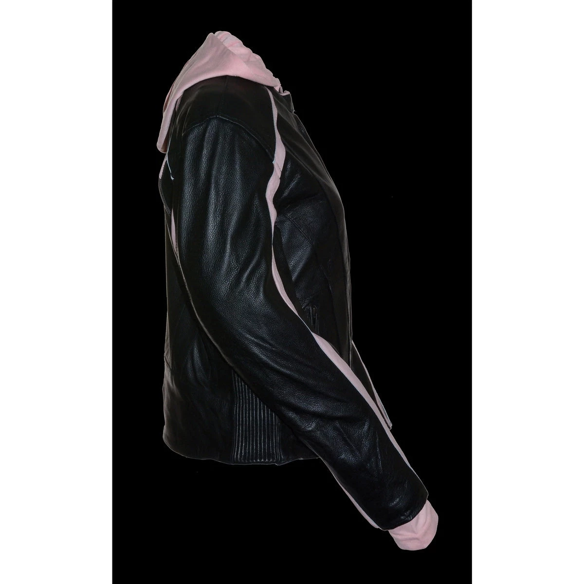 Leather Motorcycle Jackets Milwaukee Leather SH1951 Ladies Black And Pink Striped Leather Jacket With Zip-Out Hoodie