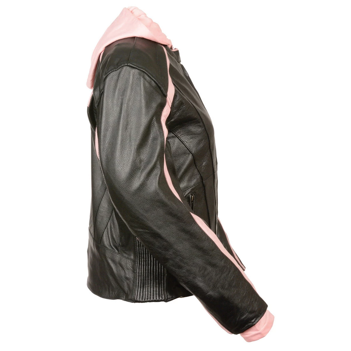 Leather Motorcycle Jackets Milwaukee Leather SH1951 Ladies Black And Pink Striped Leather Jacket With Zip-Out Hoodie