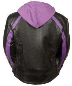 Leather Motorcycle Jackets Milwaukee Leather SH1951 Ladies Striped Black And Purple Leather Jacket With Zip-Out Hoodie