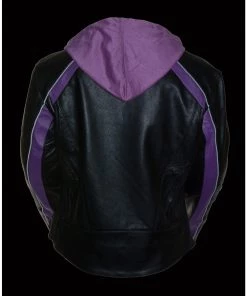 Leather Motorcycle Jackets Milwaukee Leather SH1951 Ladies Striped Black And Purple Leather Jacket With Zip-Out Hoodie