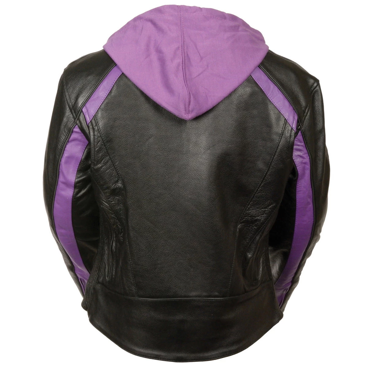 Leather Motorcycle Jackets Milwaukee Leather SH1951 Ladies Striped Black And Purple Leather Jacket With Zip-Out Hoodie