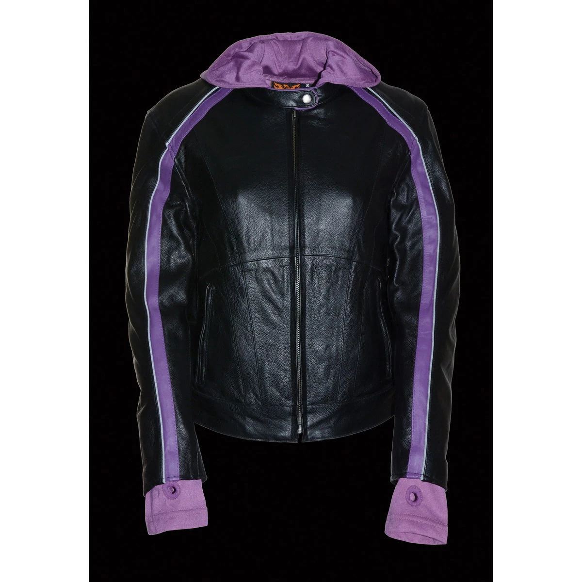 Leather Motorcycle Jackets Milwaukee Leather SH1951 Ladies Striped Black And Purple Leather Jacket With Zip-Out Hoodie