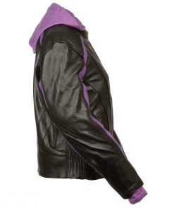 Leather Motorcycle Jackets Milwaukee Leather SH1951 Ladies Striped Black And Purple Leather Jacket With Zip-Out Hoodie