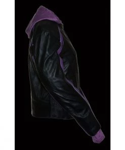 Leather Motorcycle Jackets Milwaukee Leather SH1951 Ladies Striped Black And Purple Leather Jacket With Zip-Out Hoodie