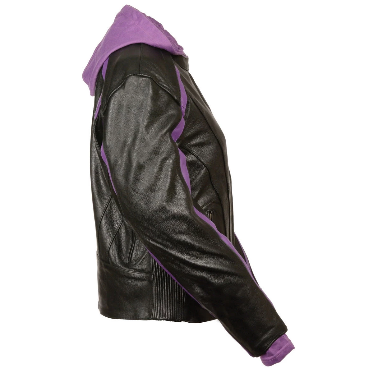Leather Motorcycle Jackets Milwaukee Leather SH1951 Ladies Striped Black And Purple Leather Jacket With Zip-Out Hoodie