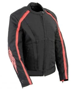 Milwaukee Leather SH1954 Women's Black And Red Textile Jacket With Stud And Wings Detailing