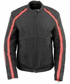 Milwaukee Leather SH1954 Women's Black And Red Textile Jacket With Stud And Wings Detailing
