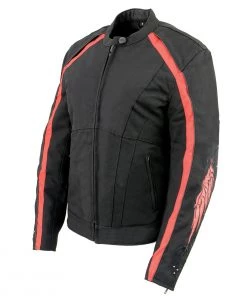 Milwaukee Leather SH1954 Women's Black And Red Textile Jacket With Stud And Wings Detailing