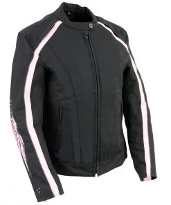 Milwaukee Leather SH1954 Women's Black And Pink Textile Jacket With Stud And Wings Detailing Motorcycle Jackets