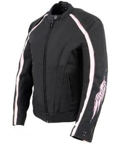 Milwaukee Leather SH1954 Women's Black And Pink Textile Jacket With Stud And Wings Detailing Motorcycle Jackets