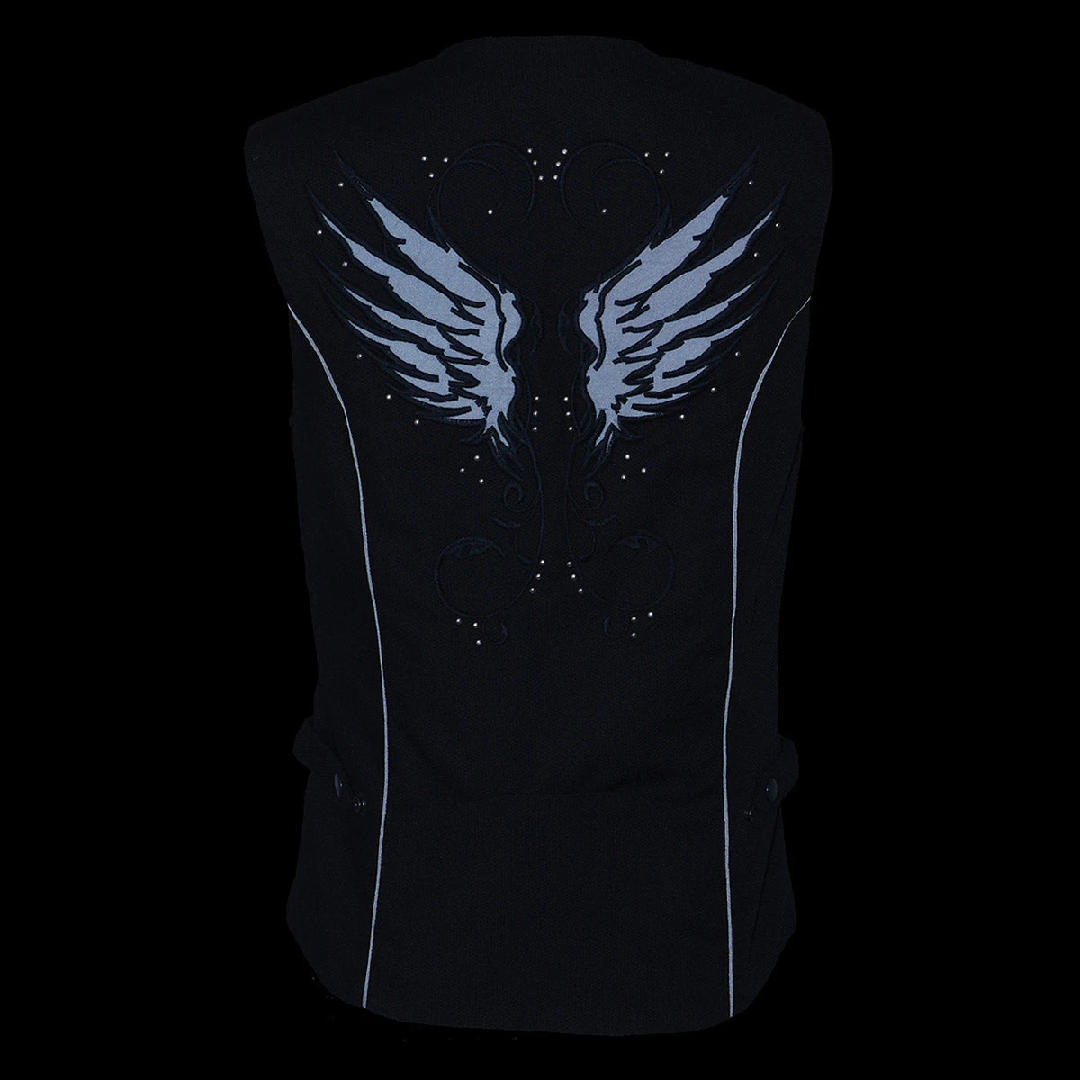 Vest With Patches Milwaukee Leather SH1955 Ladies Black Textile Vest With Wing Embroidery