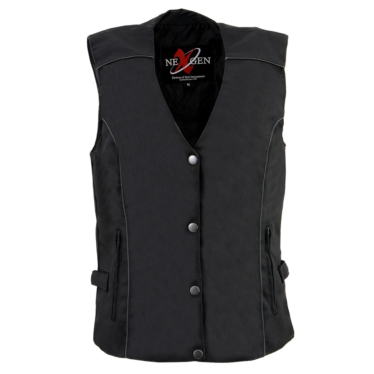 Vest With Patches Milwaukee Leather SH1955 Ladies Black Textile Vest With Wing Embroidery