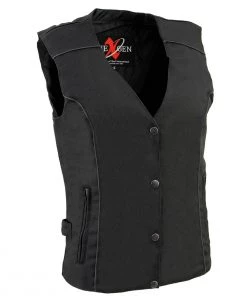 Milwaukee Leather SH1955 Ladies Black And Red Textile Vest With Wing Embroidery