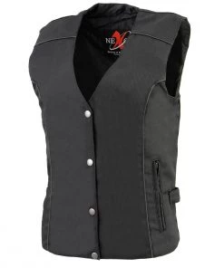 Milwaukee Leather SH1955 Ladies Black And Red Textile Vest With Wing Embroidery