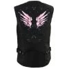 Milwaukee Leather SH1955 Ladies Black And Pink Textile Vest With Wing Embroidery Vest With Patches