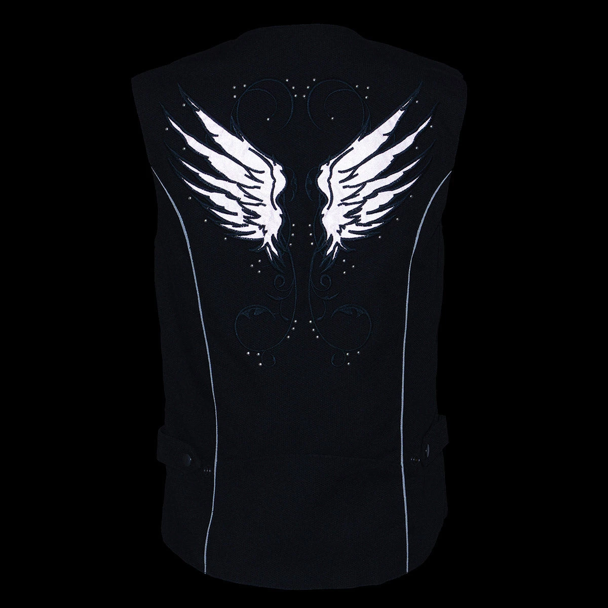 Milwaukee Leather SH1955 Ladies Black And Pink Textile Vest With Wing Embroidery Vest With Patches