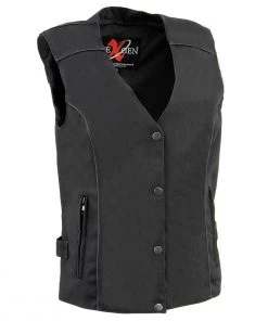 Milwaukee Leather SH1955 Ladies Black And Pink Textile Vest With Wing Embroidery Vest With Patches