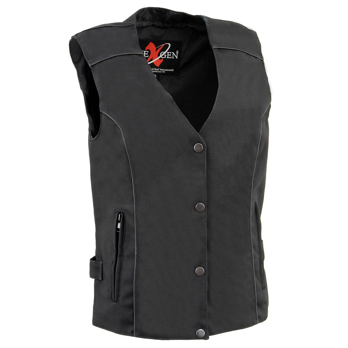 Milwaukee Leather SH1955 Ladies Black And Pink Textile Vest With Wing Embroidery Vest With Patches