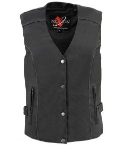 Milwaukee Leather SH1955 Ladies Black And Pink Textile Vest With Wing Embroidery Vest With Patches