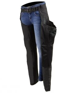 Motorycle Pants & Chaps Milwaukee Leather SH1956 Women's'Winged' Solid Black Textile Chaps