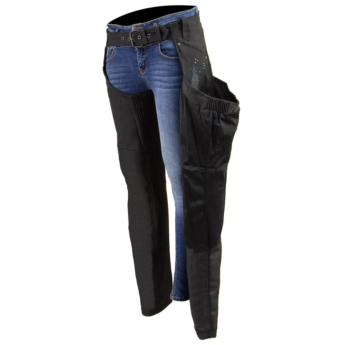 Motorycle Pants & Chaps Milwaukee Leather SH1956 Women's 'Winged' Solid Black Textile Chaps