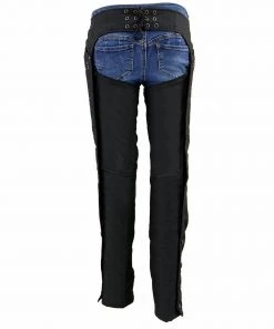 Milwaukee Leather SH1956 Women's 'Winged' Black And Red Textile Chaps