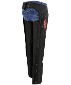 Milwaukee Leather SH1956 Women's'Winged' Black And Red Textile Chaps