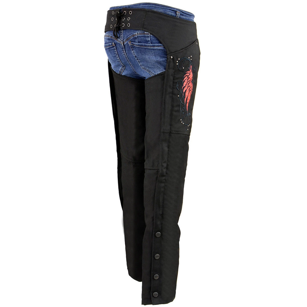 Milwaukee Leather SH1956 Women's 'Winged' Black And Red Textile Chaps