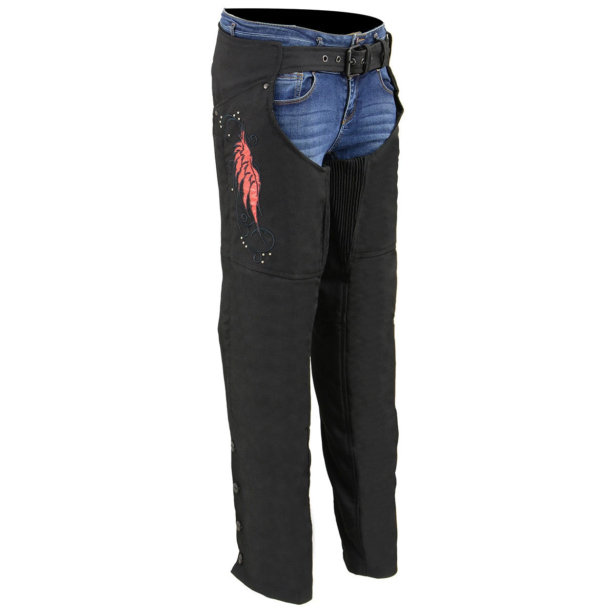 Milwaukee Leather SH1956 Women's 'Winged' Black And Red Textile Chaps