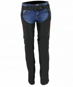 Milwaukee Leather SH1956 Women's'Winged' Black And Red Textile Chaps