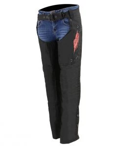 Milwaukee Leather SH1956 Women's'Winged' Black And Red Textile Chaps