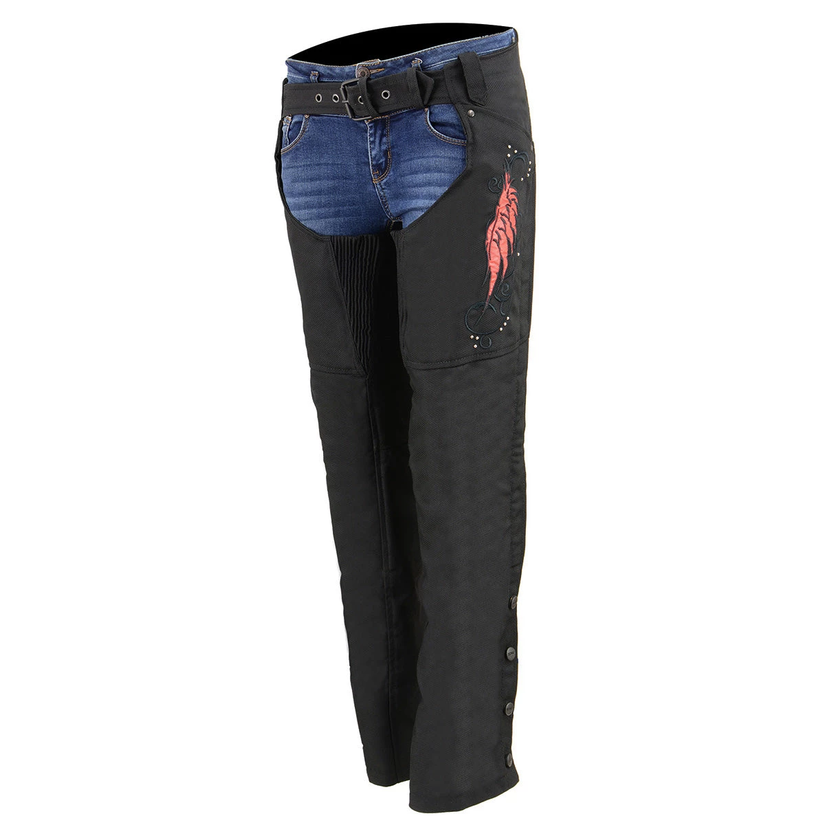 Milwaukee Leather SH1956 Women's 'Winged' Black And Red Textile Chaps