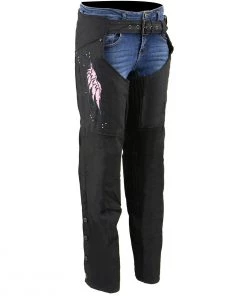 Milwaukee Leather SH1956 Women's 'Winged' Black And Pink Textile Chaps