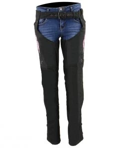 Milwaukee Leather SH1956 Women's'Winged' Black And Pink Textile Chaps